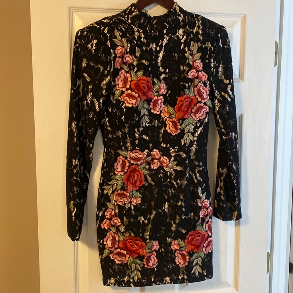Peace + Love Black Lace Rose High Neck Dress